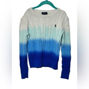 Polo Ralph Lauren Dip Dyed Cable Knit Cotton Sweater Blue‎ Ombre Ocean Size 8/10